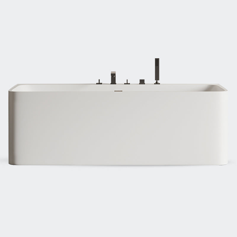 Modern Stone Soaking Bathtub Rectangle Back to Wall Bathtub With Faucet White Clearhalo 'Bathroom Remodel & Bathroom Fixtures' 'Bathtubs' 'Home Improvement' 'home_improvement' 'home_improvement_bathtubs' 'Showers & Bathtubs' 6662922
