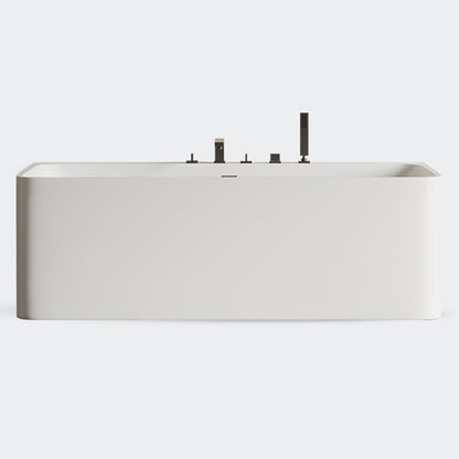 Modern Stone Soaking Bathtub Rectangle Back to Wall Bathtub With Faucet White Clearhalo 'Bathroom Remodel & Bathroom Fixtures' 'Bathtubs' 'Home Improvement' 'home_improvement' 'home_improvement_bathtubs' 'Showers & Bathtubs' 6662922