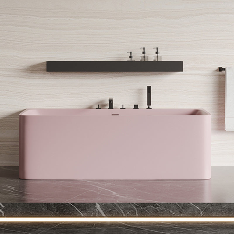 Modern Stone Soaking Bathtub Rectangle Back to Wall Bathtub With Faucet Pink 63"L x 30"W x 22"H Clearhalo 'Bathroom Remodel & Bathroom Fixtures' 'Bathtubs' 'Home Improvement' 'home_improvement' 'home_improvement_bathtubs' 'Showers & Bathtubs' 6662923