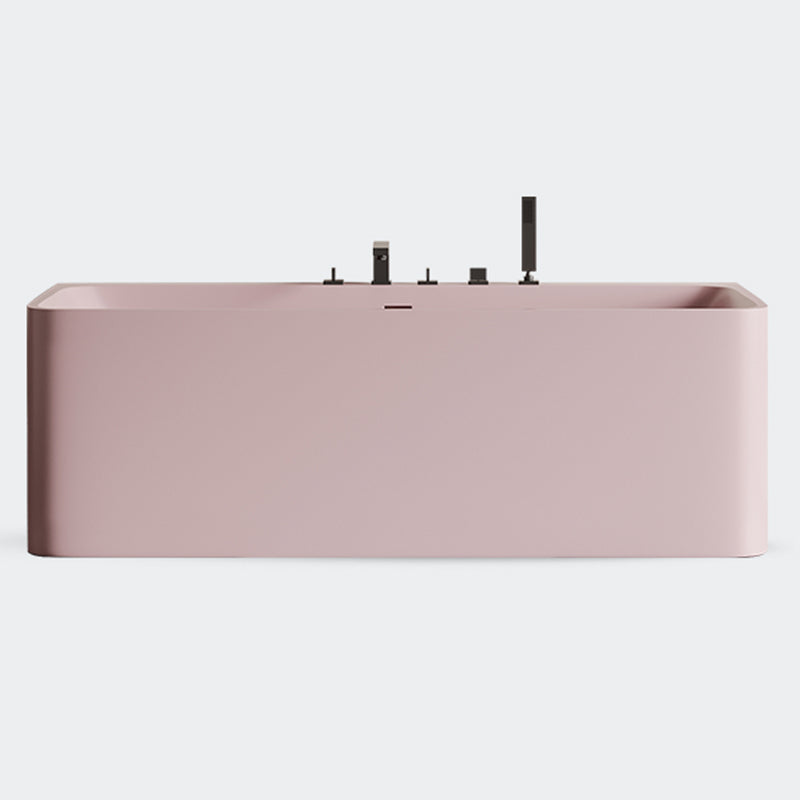 Modern Stone Soaking Bathtub Rectangle Back to Wall Bathtub With Faucet Pink Clearhalo 'Bathroom Remodel & Bathroom Fixtures' 'Bathtubs' 'Home Improvement' 'home_improvement' 'home_improvement_bathtubs' 'Showers & Bathtubs' 6662926