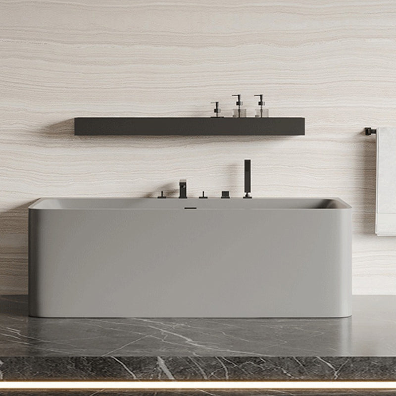 Modern Stone Soaking Bathtub Rectangle Back to Wall Bathtub With Faucet Clearhalo 'Bathroom Remodel & Bathroom Fixtures' 'Bathtubs' 'Home Improvement' 'home_improvement' 'home_improvement_bathtubs' 'Showers & Bathtubs' 6662932