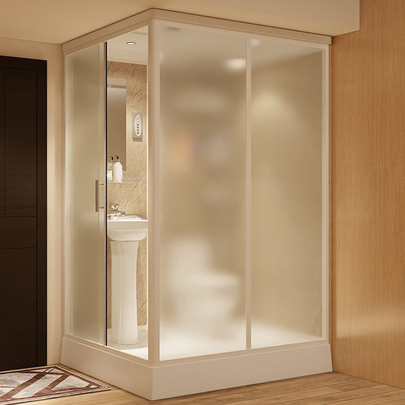 Contemporary Shower Stall Frosted Rectangle Framed Shower Stall with Ceiling 55"L x 43"W x 85"H Sided Opening Frosted Glass Clearhalo 'Bathroom Remodel & Bathroom Fixtures' 'Home Improvement' 'home_improvement' 'home_improvement_shower_stalls_enclosures' 'Shower Stalls & Enclosures' 'shower_stalls_enclosures' 'Showers & Bathtubs' 6664525
