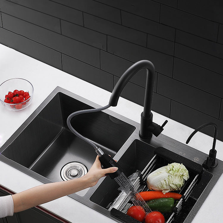 Contemporary Style Double Sink Stainless Steel 2 Holes Sink for Kitchen Clearhalo 'Home Improvement' 'home_improvement' 'home_improvement_kitchen_sinks' 'Kitchen Remodel & Kitchen Fixtures' 'Kitchen Sinks & Faucet Components' 'Kitchen Sinks' 'kitchen_sinks' 6664555