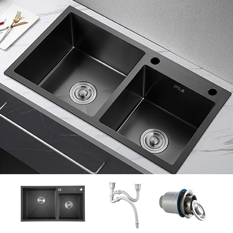 Contemporary Style Double Sink Stainless Steel 2 Holes Sink for Kitchen Sink Only None Clearhalo 'Home Improvement' 'home_improvement' 'home_improvement_kitchen_sinks' 'Kitchen Remodel & Kitchen Fixtures' 'Kitchen Sinks & Faucet Components' 'Kitchen Sinks' 'kitchen_sinks' 6664556