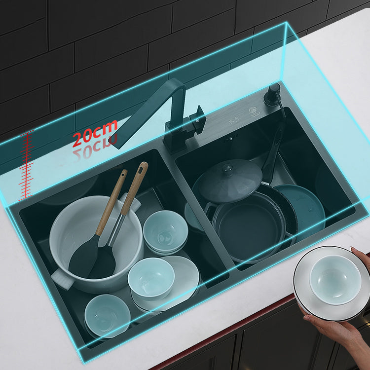 Contemporary Style Double Sink Stainless Steel 2 Holes Sink for Kitchen Clearhalo 'Home Improvement' 'home_improvement' 'home_improvement_kitchen_sinks' 'Kitchen Remodel & Kitchen Fixtures' 'Kitchen Sinks & Faucet Components' 'Kitchen Sinks' 'kitchen_sinks' 6664559