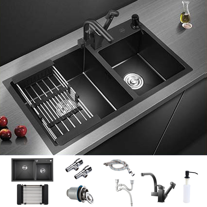 Contemporary Style Double Sink Stainless Steel 2 Holes Sink for Kitchen Sink with Faucet Robot Faucet Clearhalo 'Home Improvement' 'home_improvement' 'home_improvement_kitchen_sinks' 'Kitchen Remodel & Kitchen Fixtures' 'Kitchen Sinks & Faucet Components' 'Kitchen Sinks' 'kitchen_sinks' 6664561