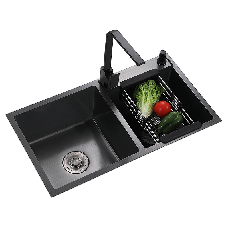 Contemporary Style Double Sink Stainless Steel 2 Holes Sink for Kitchen Clearhalo 'Home Improvement' 'home_improvement' 'home_improvement_kitchen_sinks' 'Kitchen Remodel & Kitchen Fixtures' 'Kitchen Sinks & Faucet Components' 'Kitchen Sinks' 'kitchen_sinks' 6664563