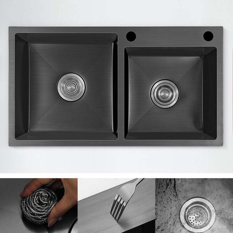 Contemporary Style Double Sink Stainless Steel 2 Holes Sink for Kitchen Clearhalo 'Home Improvement' 'home_improvement' 'home_improvement_kitchen_sinks' 'Kitchen Remodel & Kitchen Fixtures' 'Kitchen Sinks & Faucet Components' 'Kitchen Sinks' 'kitchen_sinks' 6664572