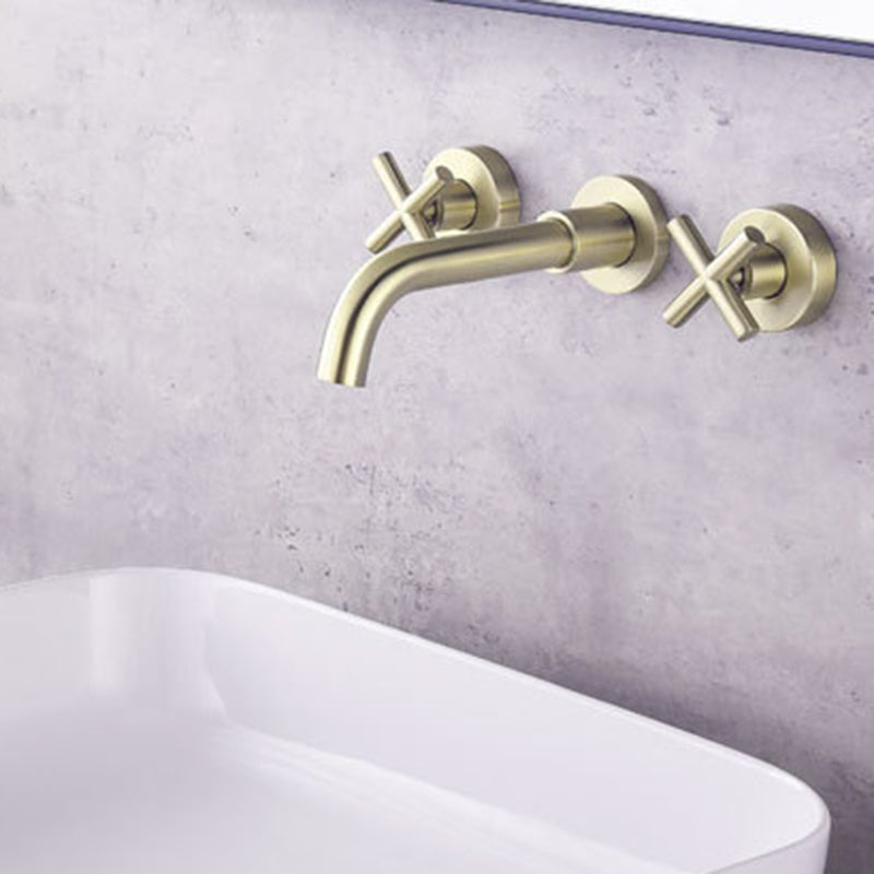 Glam Centerset Faucet Brass Cross Handles 3 Holes Wall Mounted Bathroom Faucet Clearhalo 'Bathroom Remodel & Bathroom Fixtures' 'Bathroom Sink Faucets' 'Bathroom Sinks & Faucet Components' 'bathroom_sink_faucets' 'Home Improvement' 'home_improvement' 'home_improvement_bathroom_sink_faucets' 6667074