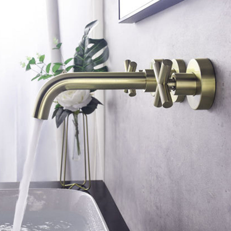 Glam Centerset Faucet Brass Cross Handles 3 Holes Wall Mounted Bathroom Faucet Clearhalo 'Bathroom Remodel & Bathroom Fixtures' 'Bathroom Sink Faucets' 'Bathroom Sinks & Faucet Components' 'bathroom_sink_faucets' 'Home Improvement' 'home_improvement' 'home_improvement_bathroom_sink_faucets' 6667075