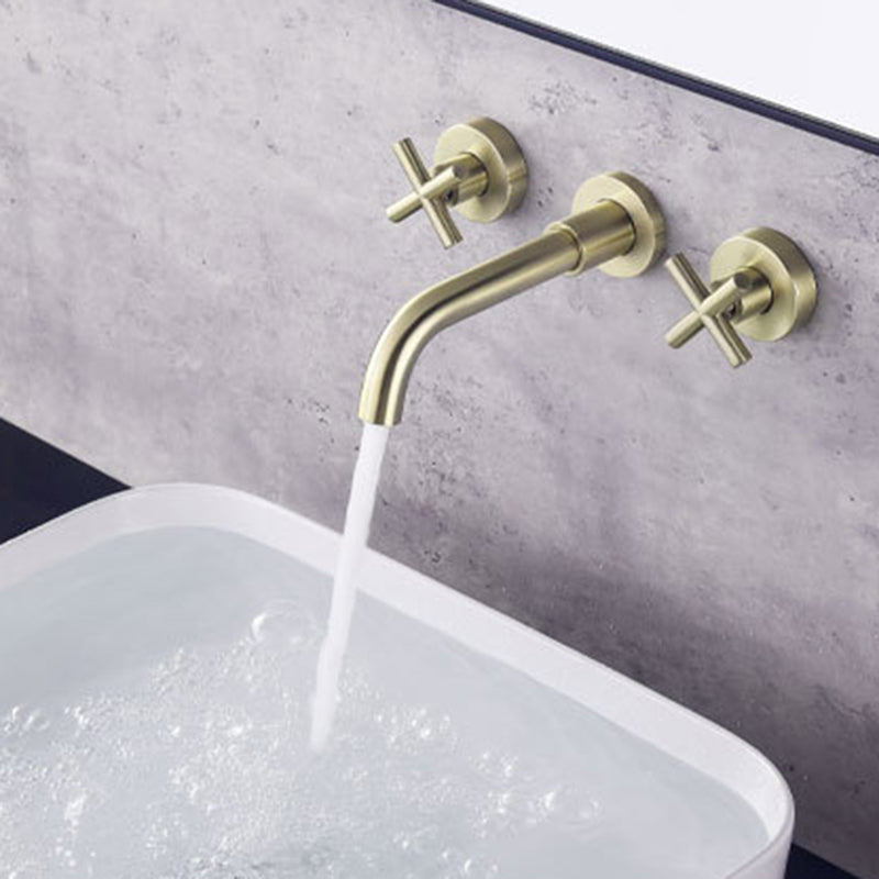 Glam Centerset Faucet Brass Cross Handles 3 Holes Wall Mounted Bathroom Faucet Clearhalo 'Bathroom Remodel & Bathroom Fixtures' 'Bathroom Sink Faucets' 'Bathroom Sinks & Faucet Components' 'bathroom_sink_faucets' 'Home Improvement' 'home_improvement' 'home_improvement_bathroom_sink_faucets' 6667076