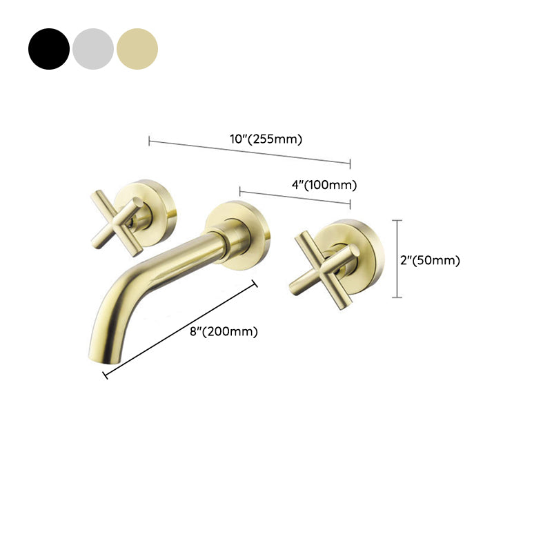 Glam Centerset Faucet Brass Cross Handles 3 Holes Wall Mounted Bathroom Faucet Clearhalo 'Bathroom Remodel & Bathroom Fixtures' 'Bathroom Sink Faucets' 'Bathroom Sinks & Faucet Components' 'bathroom_sink_faucets' 'Home Improvement' 'home_improvement' 'home_improvement_bathroom_sink_faucets' 6667077