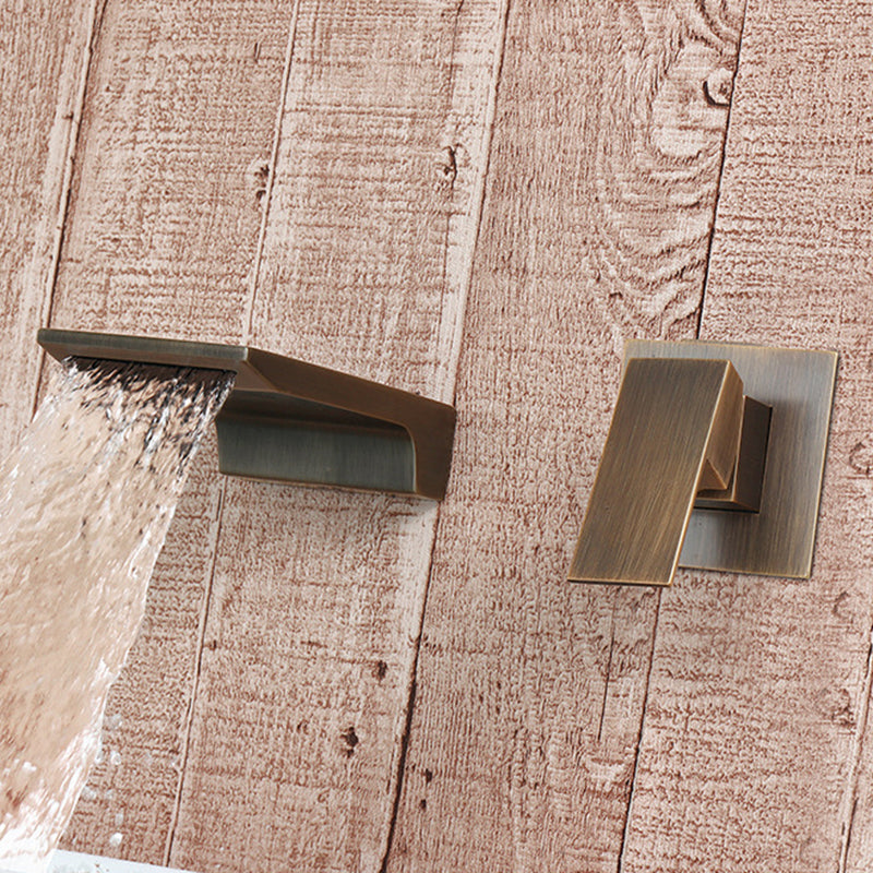 Modern Wall Mounted Bathroom Faucet Copper Single Handle Low Arc Vessel Faucet Clearhalo 'Bathroom Remodel & Bathroom Fixtures' 'Bathroom Sink Faucets' 'Bathroom Sinks & Faucet Components' 'bathroom_sink_faucets' 'Home Improvement' 'home_improvement' 'home_improvement_bathroom_sink_faucets' 6667088