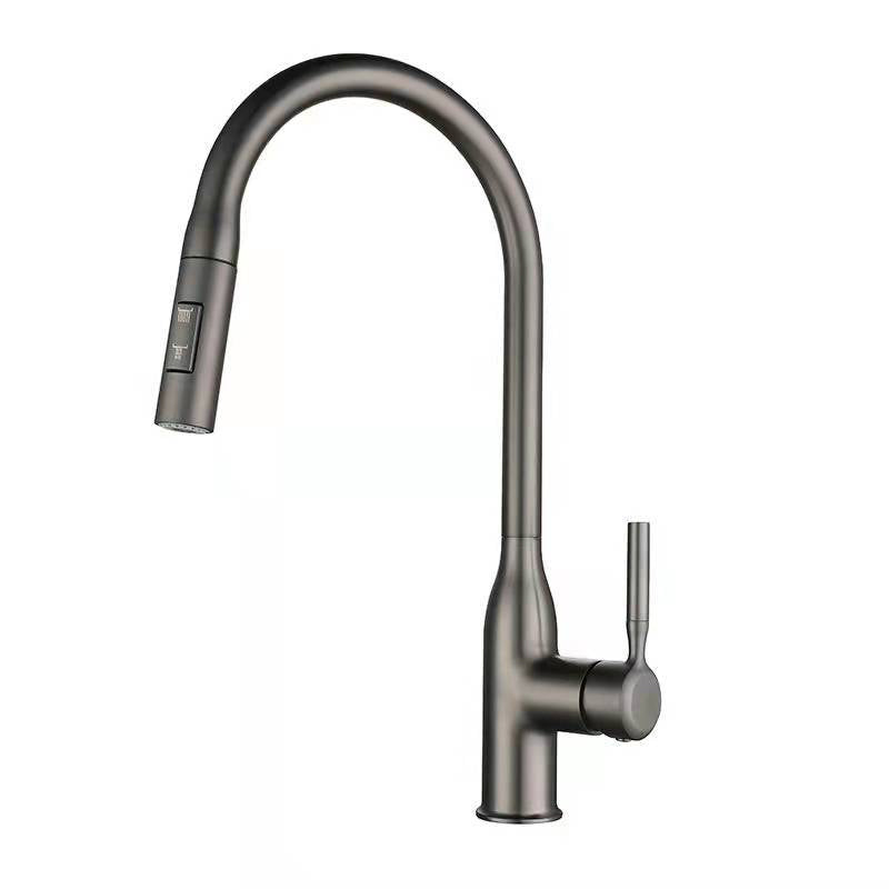 Contemporary Faucet Copper Single Handle High Arc Retractable Faucet for Kitchen Clearhalo 'Home Improvement' 'home_improvement' 'home_improvement_kitchen_faucets' 'Kitchen Faucets' 'Kitchen Remodel & Kitchen Fixtures' 'Kitchen Sinks & Faucet Components' 'kitchen_faucets' 6667187
