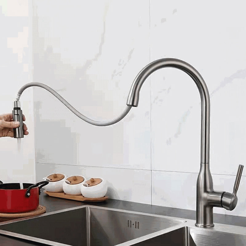 Contemporary Faucet Copper Single Handle High Arc Retractable Faucet for Kitchen Clearhalo 'Home Improvement' 'home_improvement' 'home_improvement_kitchen_faucets' 'Kitchen Faucets' 'Kitchen Remodel & Kitchen Fixtures' 'Kitchen Sinks & Faucet Components' 'kitchen_faucets' 6667188