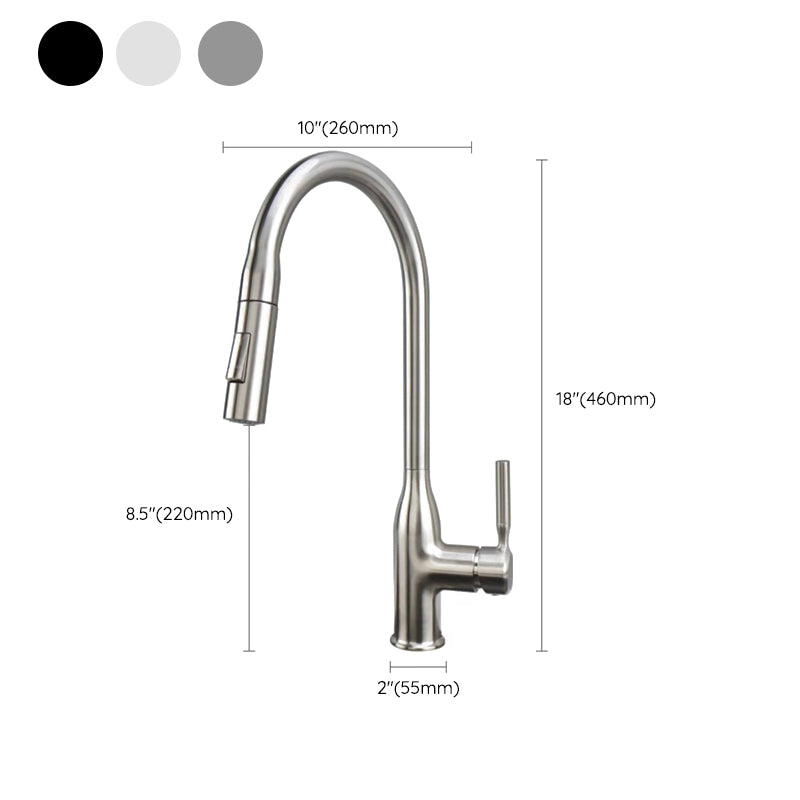 Contemporary Faucet Copper Single Handle High Arc Retractable Faucet for Kitchen Clearhalo 'Home Improvement' 'home_improvement' 'home_improvement_kitchen_faucets' 'Kitchen Faucets' 'Kitchen Remodel & Kitchen Fixtures' 'Kitchen Sinks & Faucet Components' 'kitchen_faucets' 6667193