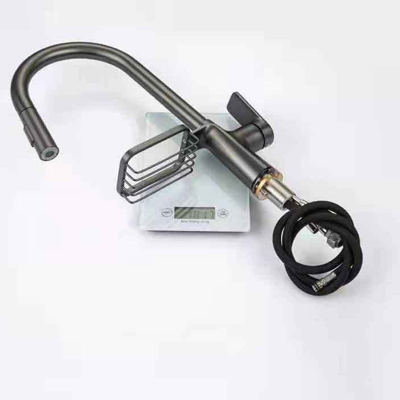 Contemporary Faucet Stainless Steel Single Handle High Arc Retractable Faucet for Kitchen Clearhalo 'Home Improvement' 'home_improvement' 'home_improvement_kitchen_faucets' 'Kitchen Faucets' 'Kitchen Remodel & Kitchen Fixtures' 'Kitchen Sinks & Faucet Components' 'kitchen_faucets' 6667204