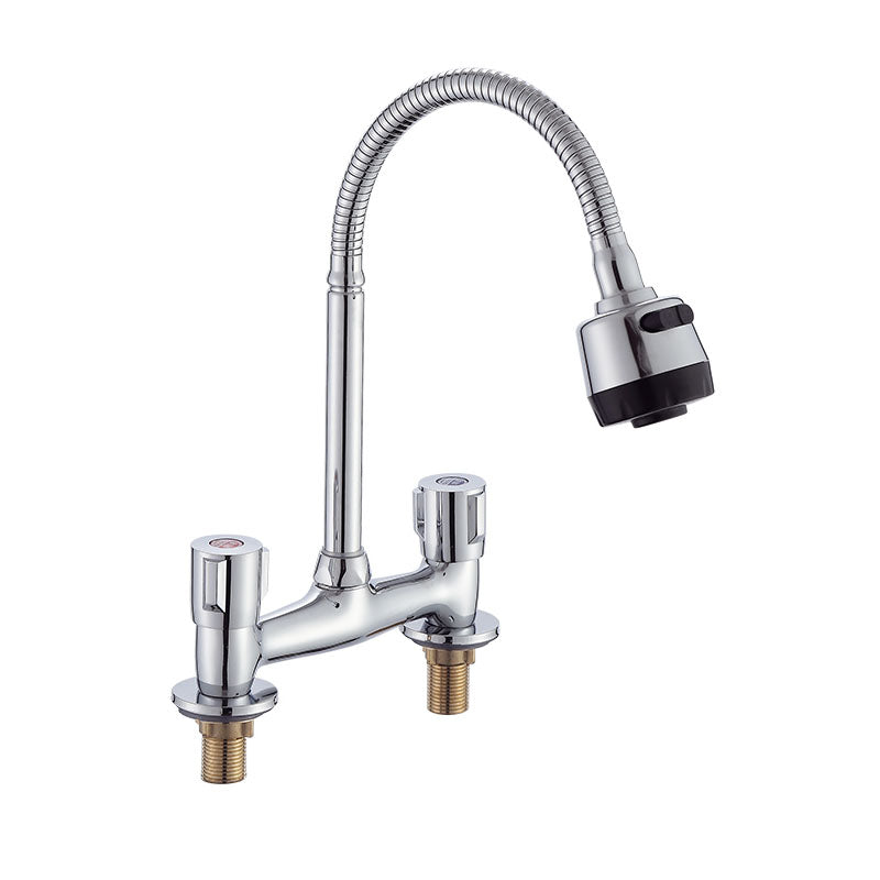 Modern Pre-Rinse Kitchen Faucet Brass Knob Handle Swivel Spout Kitchen Sink Faucet Universal Supply Lines Not Included Clearhalo 'Home Improvement' 'home_improvement' 'home_improvement_kitchen_faucets' 'Kitchen Faucets' 'Kitchen Remodel & Kitchen Fixtures' 'Kitchen Sinks & Faucet Components' 'kitchen_faucets' 6667234