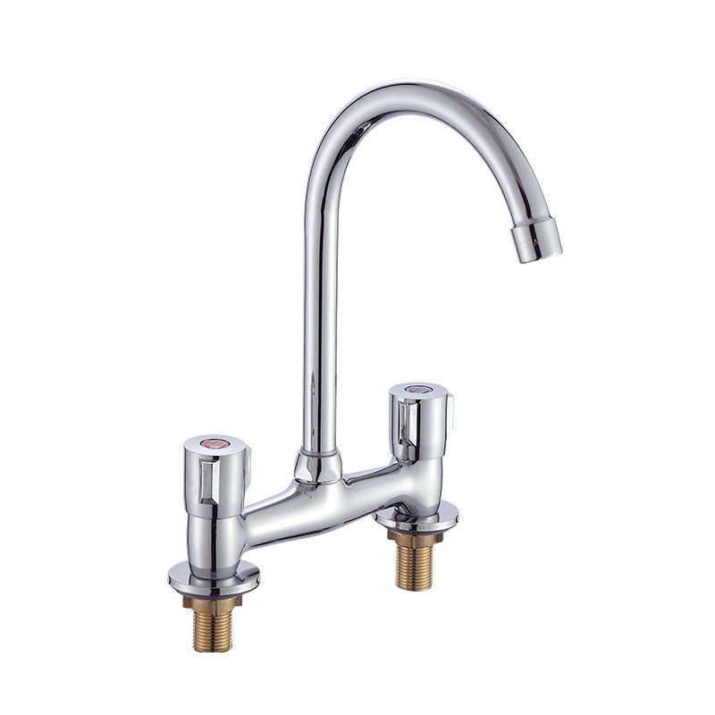 Modern Pre-Rinse Kitchen Faucet Brass Knob Handle Swivel Spout Kitchen Sink Faucet Gooseneck Supply Lines Not Included Clearhalo 'Home Improvement' 'home_improvement' 'home_improvement_kitchen_faucets' 'Kitchen Faucets' 'Kitchen Remodel & Kitchen Fixtures' 'Kitchen Sinks & Faucet Components' 'kitchen_faucets' 6667236
