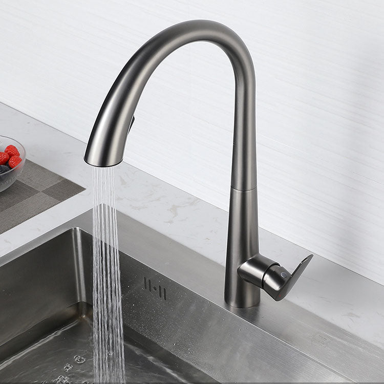 Contemporary Faucet Stainless Steel Single Handle High Arc Faucet for Kitchen Silver Gray Clearhalo 'Home Improvement' 'home_improvement' 'home_improvement_kitchen_faucets' 'Kitchen Faucets' 'Kitchen Remodel & Kitchen Fixtures' 'Kitchen Sinks & Faucet Components' 'kitchen_faucets' 6667243