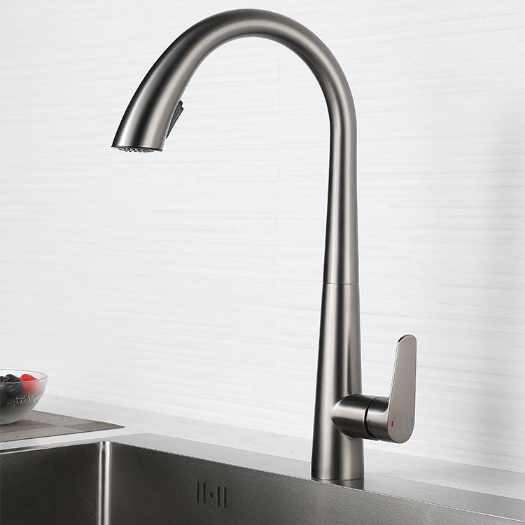 Contemporary Faucet Stainless Steel Single Handle High Arc Faucet for Kitchen Clearhalo 'Home Improvement' 'home_improvement' 'home_improvement_kitchen_faucets' 'Kitchen Faucets' 'Kitchen Remodel & Kitchen Fixtures' 'Kitchen Sinks & Faucet Components' 'kitchen_faucets' 6667249