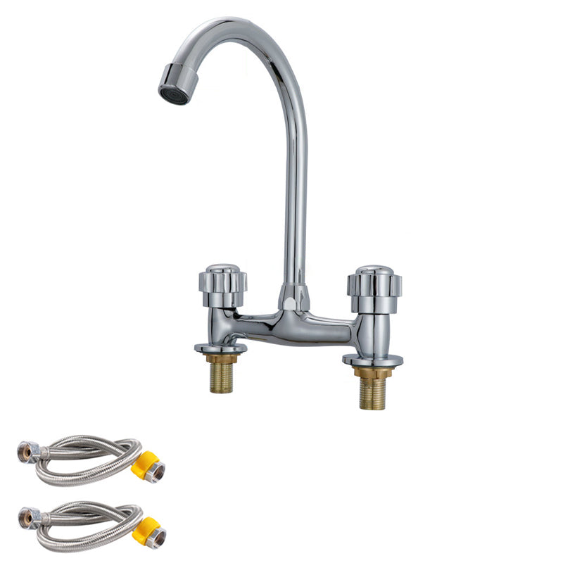 Modern Kitchen Bar Faucet Brass 2 Knob Handle and Supply Lines Bar Prep Kitchen Faucet Chrome Clearhalo 'Home Improvement' 'home_improvement' 'home_improvement_kitchen_faucets' 'Kitchen Faucets' 'Kitchen Remodel & Kitchen Fixtures' 'Kitchen Sinks & Faucet Components' 'kitchen_faucets' 6667269