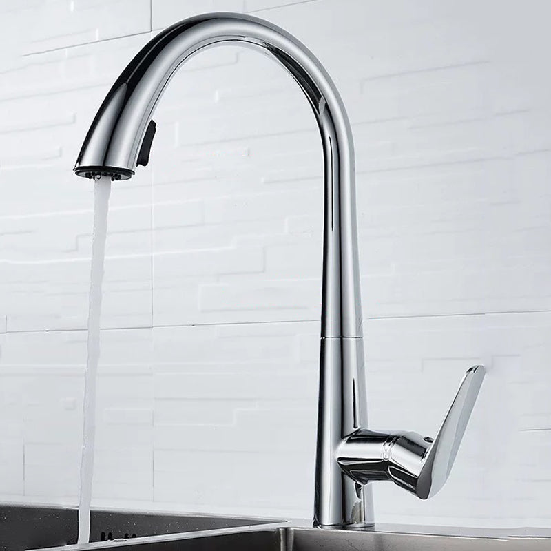 Contemporary Kitchen Faucet Copper Single Handle High Arc Kitchen Faucet Chrome Clearhalo 'Home Improvement' 'home_improvement' 'home_improvement_kitchen_faucets' 'Kitchen Faucets' 'Kitchen Remodel & Kitchen Fixtures' 'Kitchen Sinks & Faucet Components' 'kitchen_faucets' 6667304