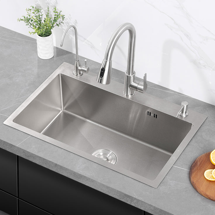 Modern Kitchen Sink Stainless Steel Kitchen Sink with Drain Strainer Kit 28"L x 18"W x 8"H Sink with Faucet Double Tap for Water Purification Clearhalo 'Home Improvement' 'home_improvement' 'home_improvement_kitchen_sinks' 'Kitchen Remodel & Kitchen Fixtures' 'Kitchen Sinks & Faucet Components' 'Kitchen Sinks' 'kitchen_sinks' 6667331