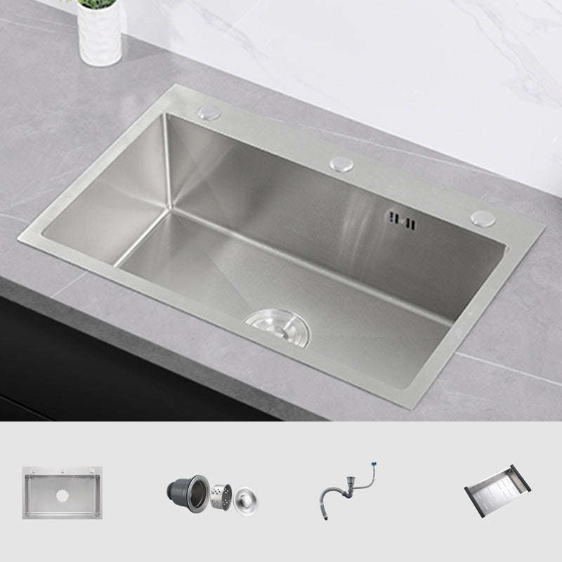 Modern Kitchen Sink Stainless Steel Kitchen Sink with Drain Strainer Kit Sink Only None Clearhalo 'Home Improvement' 'home_improvement' 'home_improvement_kitchen_sinks' 'Kitchen Remodel & Kitchen Fixtures' 'Kitchen Sinks & Faucet Components' 'Kitchen Sinks' 'kitchen_sinks' 6667332