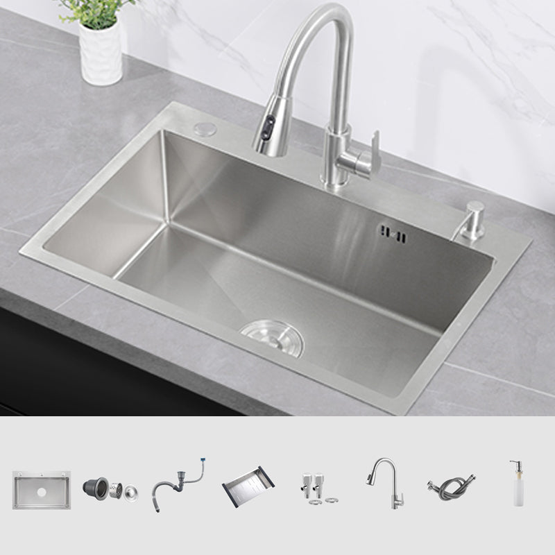 Modern Kitchen Sink Stainless Steel Kitchen Sink with Drain Strainer Kit Sink with Faucet Pull Out Faucet Clearhalo 'Home Improvement' 'home_improvement' 'home_improvement_kitchen_sinks' 'Kitchen Remodel & Kitchen Fixtures' 'Kitchen Sinks & Faucet Components' 'Kitchen Sinks' 'kitchen_sinks' 6667334