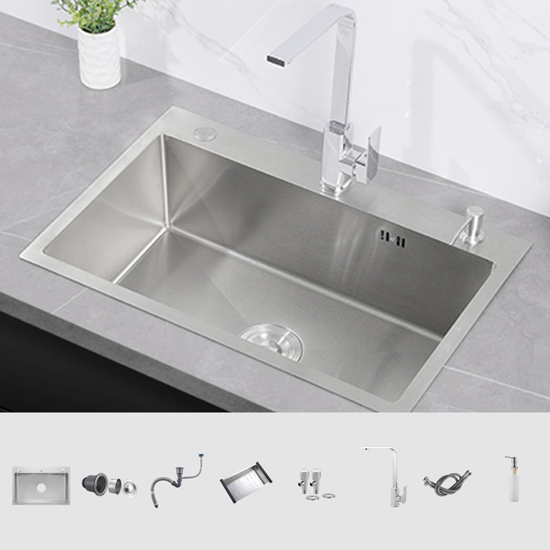 Modern Kitchen Sink Stainless Steel Kitchen Sink with Drain Strainer Kit Sink with Faucet Square Faucet Clearhalo 'Home Improvement' 'home_improvement' 'home_improvement_kitchen_sinks' 'Kitchen Remodel & Kitchen Fixtures' 'Kitchen Sinks & Faucet Components' 'Kitchen Sinks' 'kitchen_sinks' 6667336