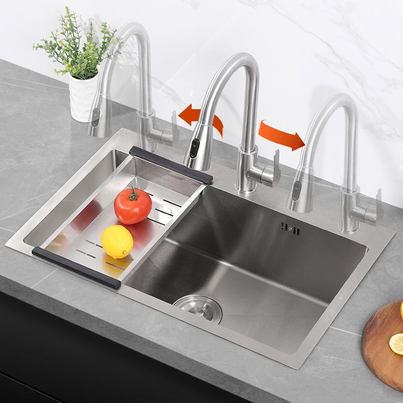 Modern Kitchen Sink Stainless Steel Kitchen Sink with Drain Strainer Kit Clearhalo 'Home Improvement' 'home_improvement' 'home_improvement_kitchen_sinks' 'Kitchen Remodel & Kitchen Fixtures' 'Kitchen Sinks & Faucet Components' 'Kitchen Sinks' 'kitchen_sinks' 6667345