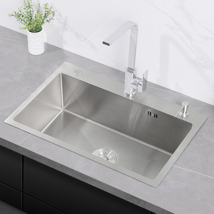 Modern Kitchen Sink Stainless Steel Kitchen Sink with Drain Strainer Kit 28"L x 18"W x 8"H Sink with Faucet Square Faucet Clearhalo 'Home Improvement' 'home_improvement' 'home_improvement_kitchen_sinks' 'Kitchen Remodel & Kitchen Fixtures' 'Kitchen Sinks & Faucet Components' 'Kitchen Sinks' 'kitchen_sinks' 6667346