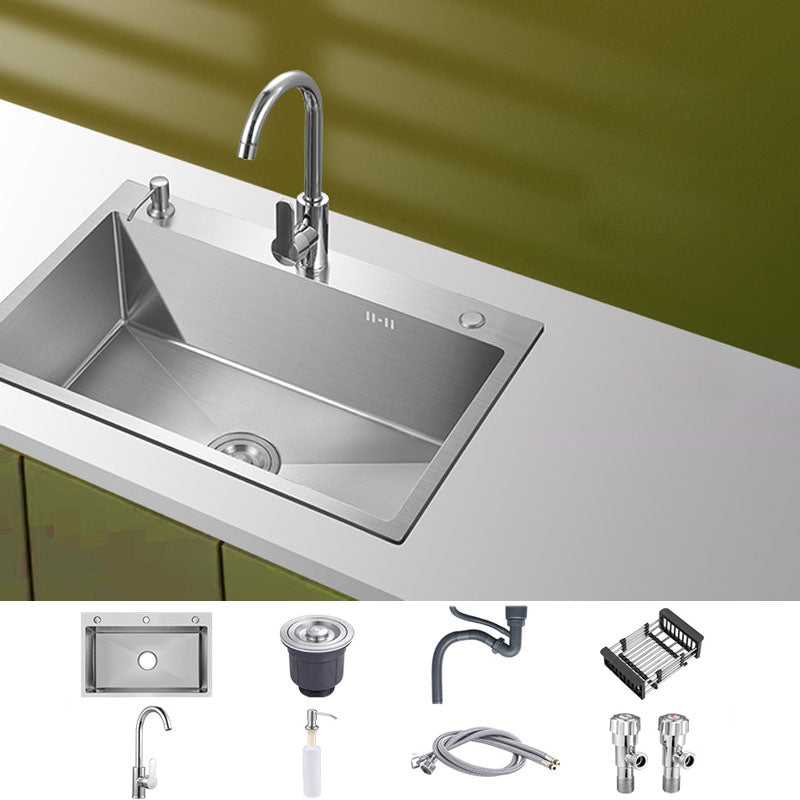 Classic Style Kitchen Sink Noise-cancelling Design Stainless Steel Kitchen Sink Sink with Faucet Round Faucet Clearhalo 'Home Improvement' 'home_improvement' 'home_improvement_kitchen_sinks' 'Kitchen Remodel & Kitchen Fixtures' 'Kitchen Sinks & Faucet Components' 'Kitchen Sinks' 'kitchen_sinks' 6667402