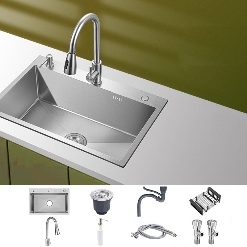 Classic Style Kitchen Sink Noise-cancelling Design Stainless Steel Kitchen Sink Sink with Faucet Pull Out Faucet Clearhalo 'Home Improvement' 'home_improvement' 'home_improvement_kitchen_sinks' 'Kitchen Remodel & Kitchen Fixtures' 'Kitchen Sinks & Faucet Components' 'Kitchen Sinks' 'kitchen_sinks' 6667404