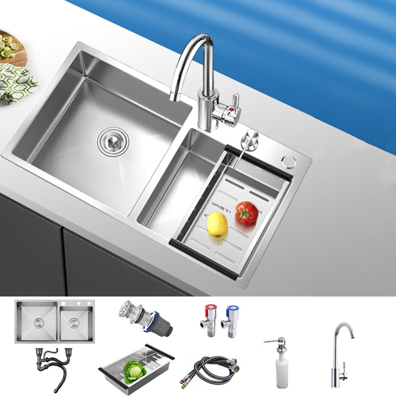 Classic Style Kitchen Sink Stainless Steel Drop-In Noise-cancelling Design Kitchen Sink 31"L x 17"W x 9"H Sink with Faucet Round Faucet Clearhalo 'Home Improvement' 'home_improvement' 'home_improvement_kitchen_sinks' 'Kitchen Remodel & Kitchen Fixtures' 'Kitchen Sinks & Faucet Components' 'Kitchen Sinks' 'kitchen_sinks' 6667465
