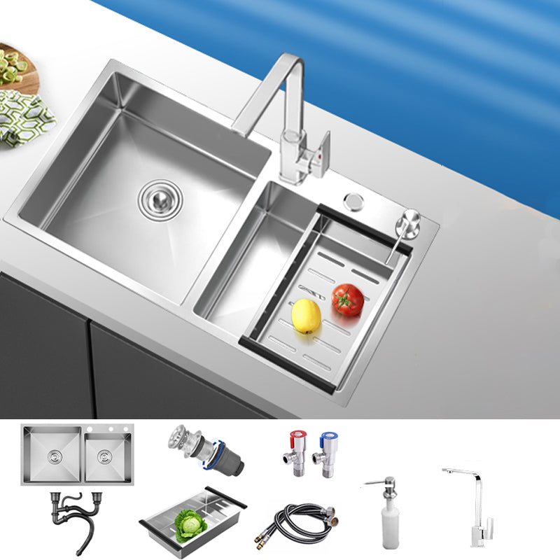 Classic Style Kitchen Sink Stainless Steel Drop-In Noise-cancelling Design Kitchen Sink 31"L x 17"W x 9"H Sink with Faucet Square Faucet Clearhalo 'Home Improvement' 'home_improvement' 'home_improvement_kitchen_sinks' 'Kitchen Remodel & Kitchen Fixtures' 'Kitchen Sinks & Faucet Components' 'Kitchen Sinks' 'kitchen_sinks' 6667471