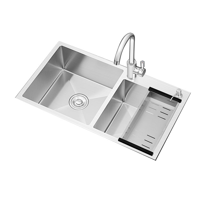 Classic Style Kitchen Sink Stainless Steel Drop-In Noise-cancelling Design Kitchen Sink Clearhalo 'Home Improvement' 'home_improvement' 'home_improvement_kitchen_sinks' 'Kitchen Remodel & Kitchen Fixtures' 'Kitchen Sinks & Faucet Components' 'Kitchen Sinks' 'kitchen_sinks' 6667473