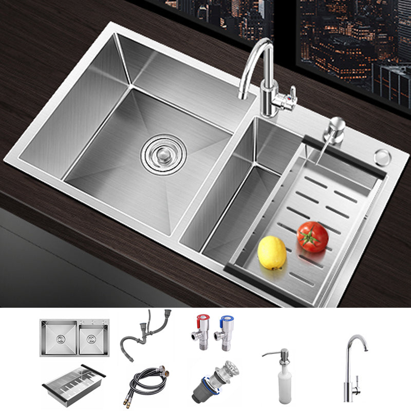 Classic Style Kitchen Sink Stainless Steel Drop-In Noise-cancelling Design Kitchen Sink Sink with Faucet Round Faucet Clearhalo 'Home Improvement' 'home_improvement' 'home_improvement_kitchen_sinks' 'Kitchen Remodel & Kitchen Fixtures' 'Kitchen Sinks & Faucet Components' 'Kitchen Sinks' 'kitchen_sinks' 6667475