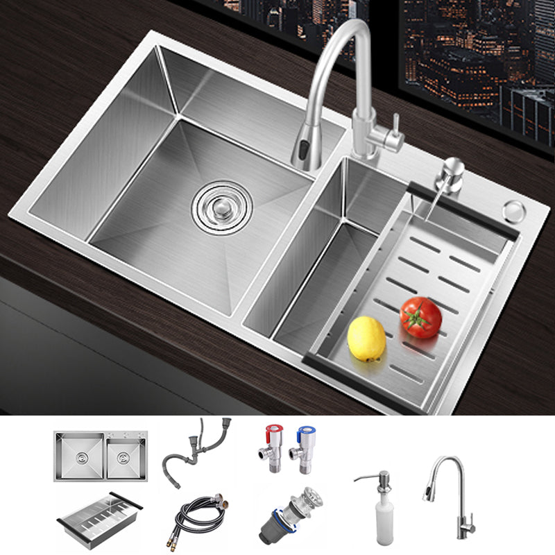 Classic Style Kitchen Sink Stainless Steel Drop-In Noise-cancelling Design Kitchen Sink 28.3"L x 15.7"W x 8.7"H Sink with Faucet Pull Out Faucet Clearhalo 'Home Improvement' 'home_improvement' 'home_improvement_kitchen_sinks' 'Kitchen Remodel & Kitchen Fixtures' 'Kitchen Sinks & Faucet Components' 'Kitchen Sinks' 'kitchen_sinks' 6667480
