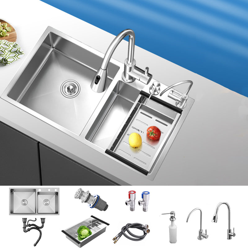 Classic Style Kitchen Sink Stainless Steel Drop-In Noise-cancelling Design Kitchen Sink Sink with Faucet Double Tap for Water Purification Clearhalo 'Home Improvement' 'home_improvement' 'home_improvement_kitchen_sinks' 'Kitchen Remodel & Kitchen Fixtures' 'Kitchen Sinks & Faucet Components' 'Kitchen Sinks' 'kitchen_sinks' 6667482