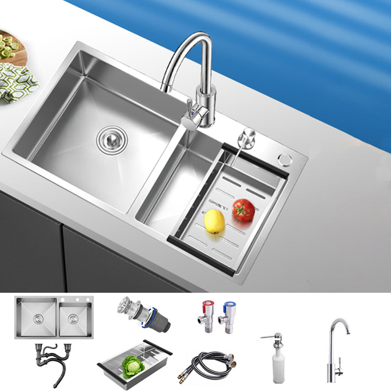 Classic Style Kitchen Sink Stainless Steel Drop-In Noise-cancelling Design Kitchen Sink 30"L x 16"W x 9"H Sink with Faucet Round Faucet Clearhalo 'Home Improvement' 'home_improvement' 'home_improvement_kitchen_sinks' 'Kitchen Remodel & Kitchen Fixtures' 'Kitchen Sinks & Faucet Components' 'Kitchen Sinks' 'kitchen_sinks' 6667484
