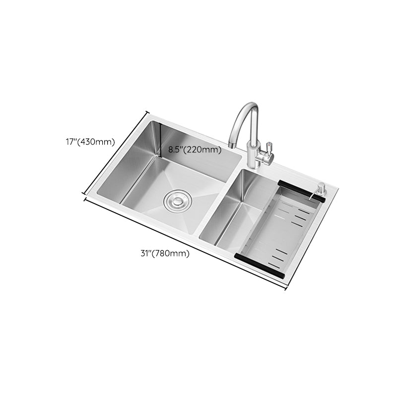Classic Style Kitchen Sink Stainless Steel Drop-In Noise-cancelling Design Kitchen Sink Clearhalo 'Home Improvement' 'home_improvement' 'home_improvement_kitchen_sinks' 'Kitchen Remodel & Kitchen Fixtures' 'Kitchen Sinks & Faucet Components' 'Kitchen Sinks' 'kitchen_sinks' 6667490