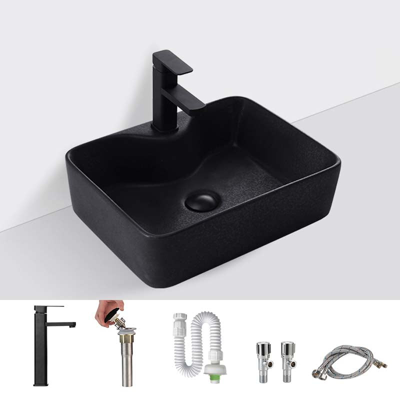 Black Trough Bathroom Sink Round Porcelain Trough Bathroom Sink 19"L x 15"W x 5"H Sink with Faucet Clearhalo 'Bathroom Remodel & Bathroom Fixtures' 'Bathroom Sinks & Faucet Components' 'Bathroom Sinks' 'bathroom_sink' 'Home Improvement' 'home_improvement' 'home_improvement_bathroom_sink' 6667509
