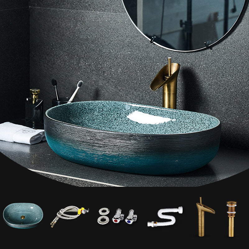 Traditional Vessel Sink Vitreous China Oval with Pop-Up Drain Bathroom Sink 24"L x 16"W x 6"H Sink with Faucet Clearhalo 'Bathroom Remodel & Bathroom Fixtures' 'Bathroom Sinks & Faucet Components' 'Bathroom Sinks' 'bathroom_sink' 'Home Improvement' 'home_improvement' 'home_improvement_bathroom_sink' 6667546