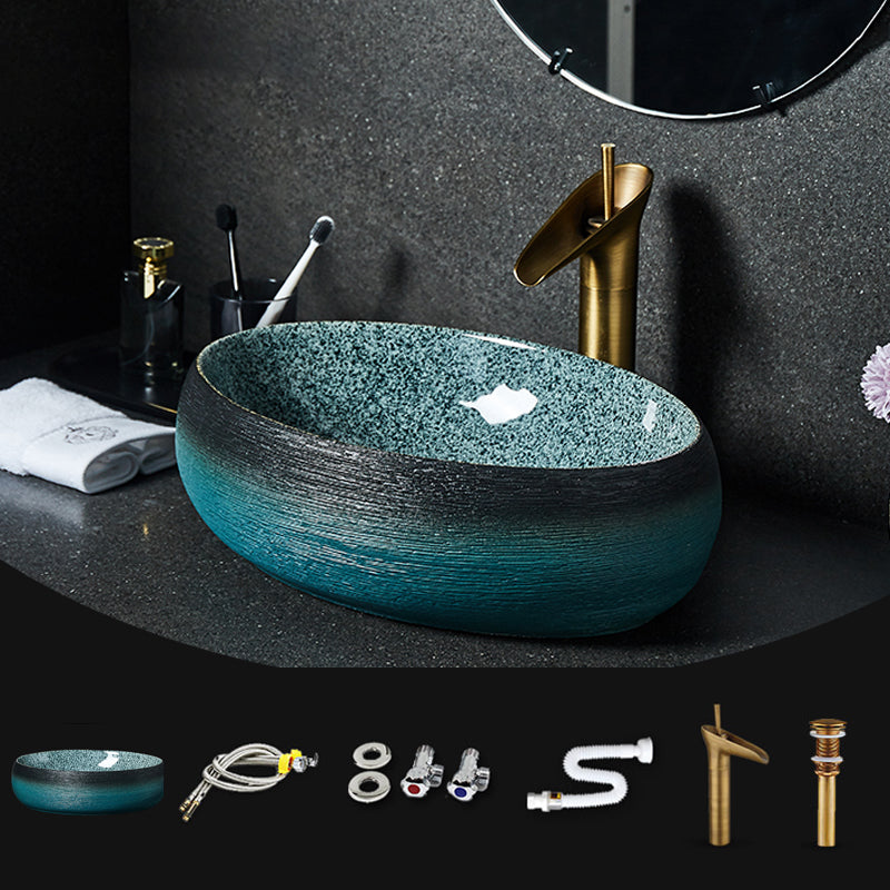 Traditional Vessel Sink Vitreous China Oval with Pop-Up Drain Bathroom Sink 19"L x 13"W x 6"H (Oval) Sink with Faucet Clearhalo 'Bathroom Remodel & Bathroom Fixtures' 'Bathroom Sinks & Faucet Components' 'Bathroom Sinks' 'bathroom_sink' 'Home Improvement' 'home_improvement' 'home_improvement_bathroom_sink' 6667547