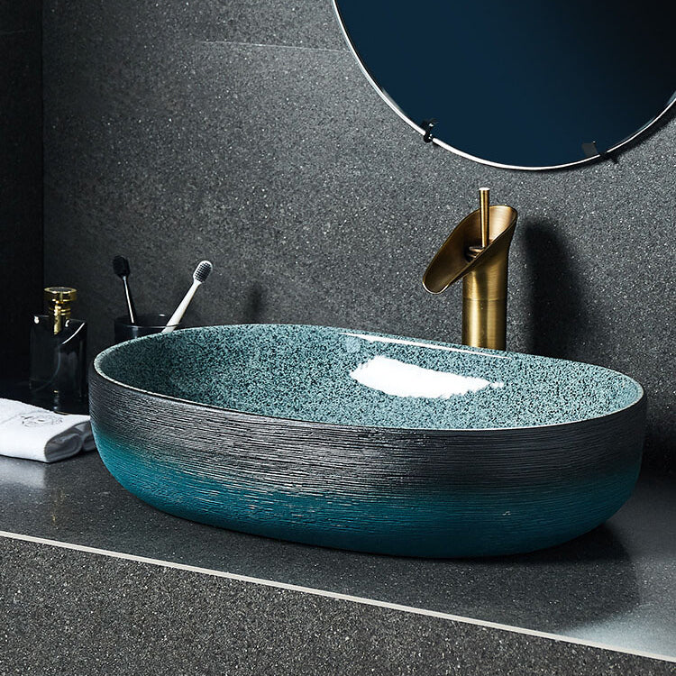 Traditional Vessel Sink Vitreous China Oval with Pop-Up Drain Bathroom Sink 19"L x 13"W x 6"H Sink Clearhalo 'Bathroom Remodel & Bathroom Fixtures' 'Bathroom Sinks & Faucet Components' 'Bathroom Sinks' 'bathroom_sink' 'Home Improvement' 'home_improvement' 'home_improvement_bathroom_sink' 6667551