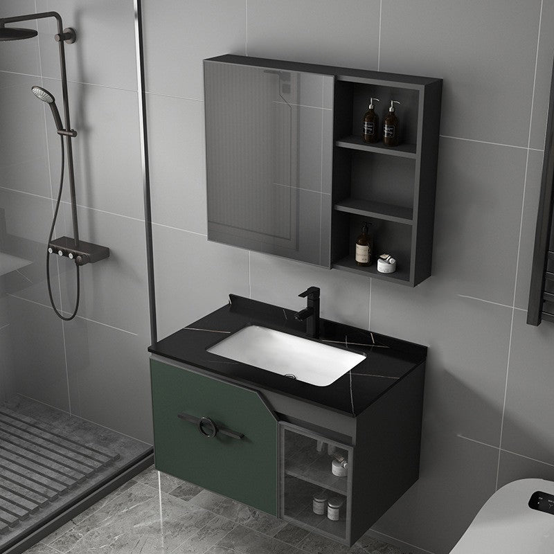 Metal Frame Bath Vanity Mirror Rectangle Wall Mount Single Sink Bathroom Vanity Set Vanity & Faucet & Mirror Cabinet 31.5"L x 18.5"W x 18.1"H Green Clearhalo 'Bathroom Remodel & Bathroom Fixtures' 'Bathroom Vanities' 'bathroom_vanities' 'Home Improvement' 'home_improvement' 'home_improvement_bathroom_vanities' 6667609