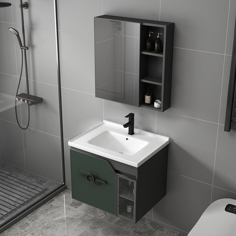 Metal Frame Bath Vanity Mirror Rectangle Wall Mount Single Sink Bathroom Vanity Set Vanity & Faucet & Mirror Cabinet 24"L x 18.5"W x 18.1"H Green Clearhalo 'Bathroom Remodel & Bathroom Fixtures' 'Bathroom Vanities' 'bathroom_vanities' 'Home Improvement' 'home_improvement' 'home_improvement_bathroom_vanities' 6667611