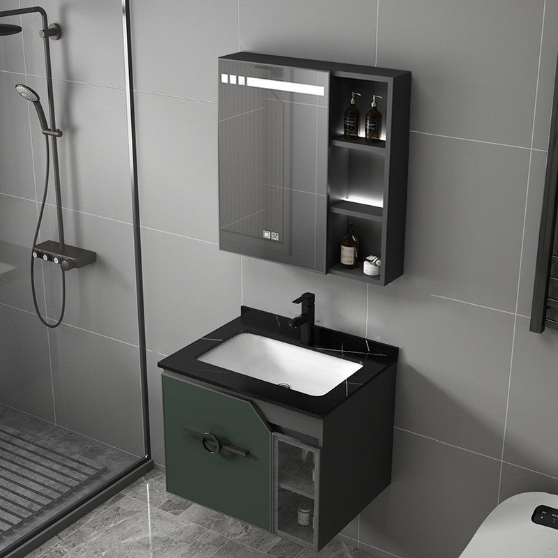 Metal Frame Bath Vanity Mirror Rectangle Wall Mount Single Sink Bathroom Vanity Set Vanity & Faucet & Smart Medicine Cabinet 23.6"L x 18.5"W x 18.1"H Green Clearhalo 'Bathroom Remodel & Bathroom Fixtures' 'Bathroom Vanities' 'bathroom_vanities' 'Home Improvement' 'home_improvement' 'home_improvement_bathroom_vanities' 6667619